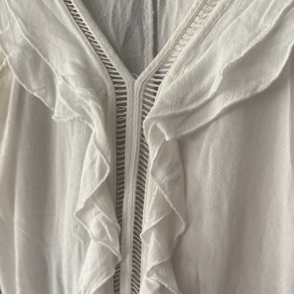 Aqua Cream Ruffle V-Neck Blouse - Picture 5 of 5